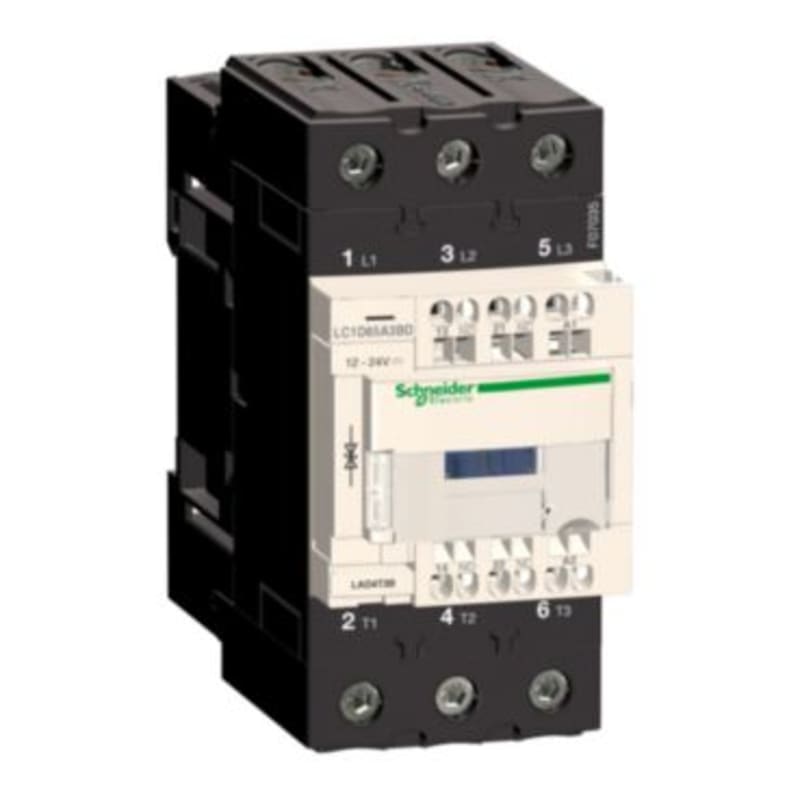 Schneider Electric Contactor, TeSys Deca, 3P(3 NO), AC-3/AC-3E, <=400V, 65A, 24V AC 50/60Hz coil, spring terminals LC1D65A3B7