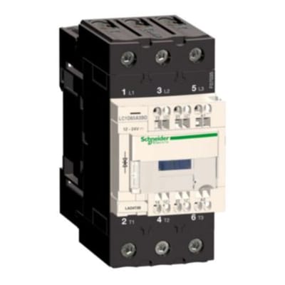 Schneider Electric Contactor, TeSys Deca, 3P(3 NO), AC-3/AC-3E, <=400V, 65A, 24V AC 50/60Hz coil, spring terminals LC1D65A3B7