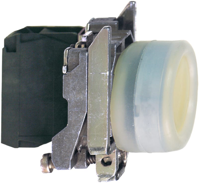 Schneider Electric Push button, Harmony XB4, metal, projecting, yellow, 22mm, spring return, booted, unmarked, 1NO XB4BP51