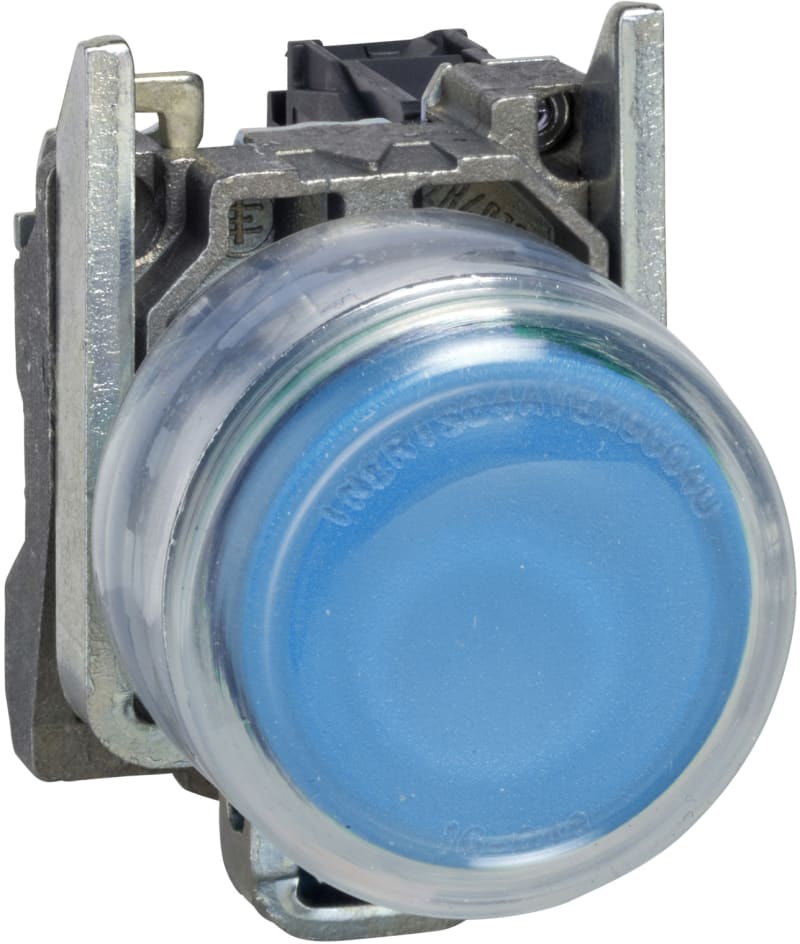 Schneider Electric Push button, Harmony XB4, metal, projecting, blue, 22mm, spring return, booted, unmarked, 1NO XB4BP61