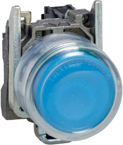 Schneider Electric Push button, Harmony XB4, metal, projecting, blue, 22mm, spring return, booted, unmarked, 1NO XB4BP61