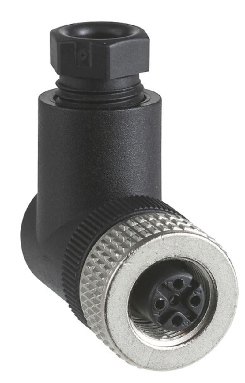 Telemecanique XZCC12FCM50B Field-Wireable Connector, M12, Female, Angled, 5-pin, Metal