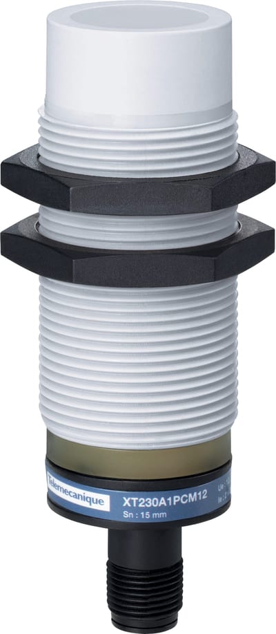 Telemecanique XT230A1PCM12 Capacitive Proximity Sensor Ø30 mm, PNP, complementary NO+NC, M12 connector