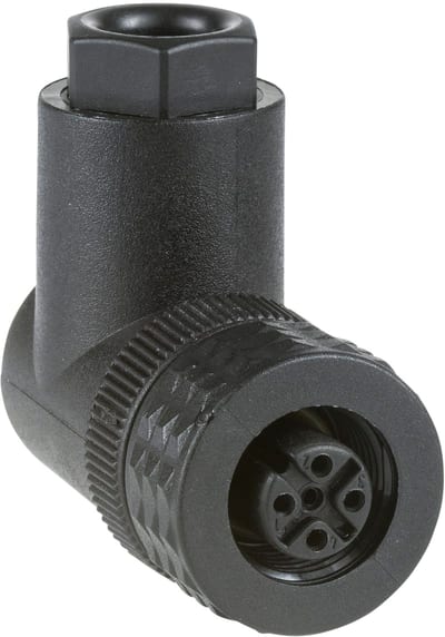 Telemecanique XZCC12FCP40B Field-Wireable Connector, M12, Female, Angled, 4-pin, Plastic