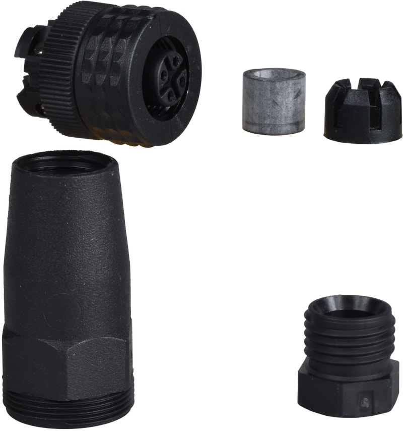 Telemecanique XZCC12FDP40B Field-Wireable Connector, M12, Female, Straight, 4-pin, Plastic