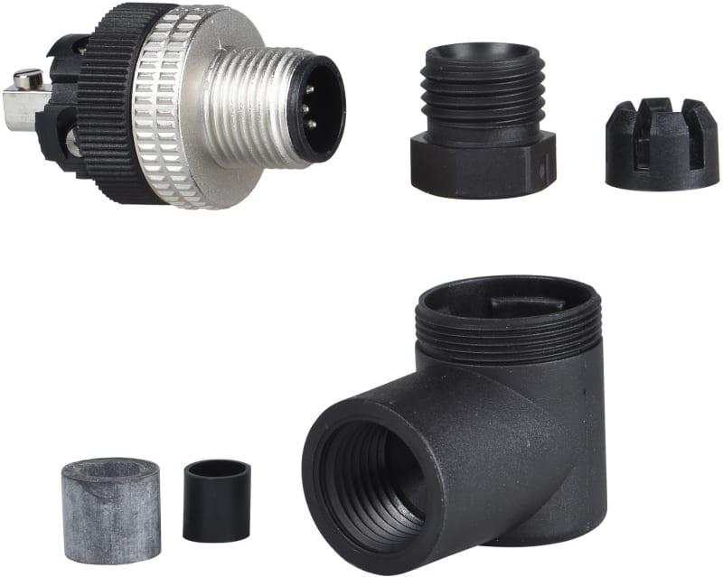 Telemecanique XZCC12MCM50B Field-Wireable Connector, M12, Male, Angled, 5-pin, Metal