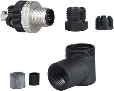 Telemecanique XZCC12MCM50B Field-Wireable Connector, M12, Male, Angled, 5-pin, Metal
