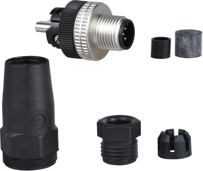 Telemecanique XZCC12MDM50B Field-Wireable Connector, M12, Male, Straight, 5-pin, Metal