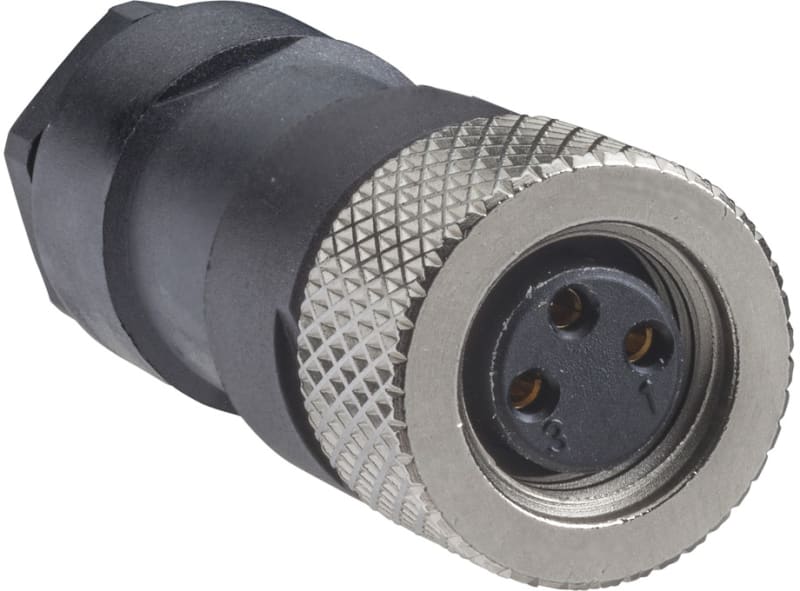 Telemecanique XZCC8FDM30S Field-Wireable Connector, M8, Female, Straight, 3-pin, Metal