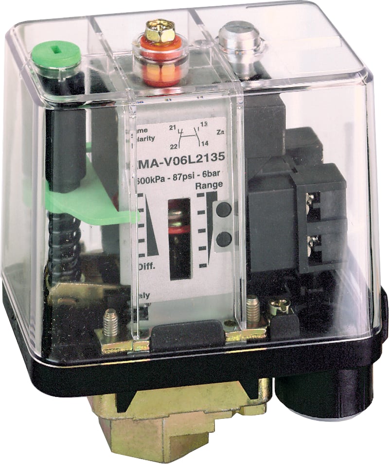 Telemecanique XMAV06L2135 Pressure Switch 1–6 bar, Externally Adjustable, Transparent Cover