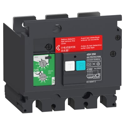 Schneider Electric Earth-leakage VigiPacT add-on protection module, ComPacT NSX 250, 200VAC to 440VAC, 30MA to 30A, 3 poles LV429492