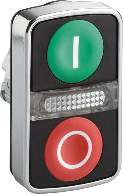 Schneider Electric ZB4BW7A3741 green flush/red flush illuminated double-headed pushbutton Ø22 with marking