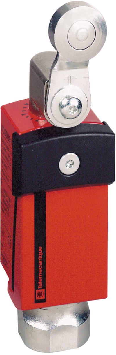 Telemecanique XCSD safety limit switch, metal body, rotary lever with steel roller, 2 NC + 1 NO with positive opening, M20 x 1.5 cable entry, IP67K XCSD3919P20