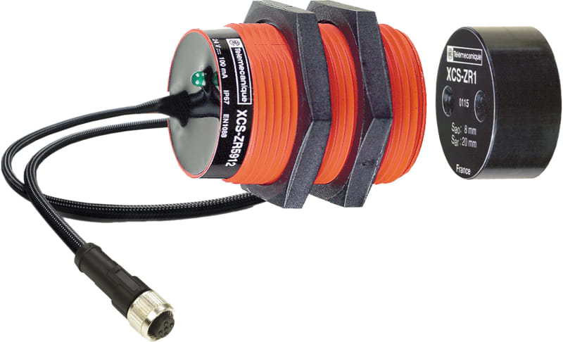 Telemecanique XCSDMR591L01M12 Coded Magnetic Safety Switch, Cylindrical M30, 1NC1NO, M12 connector