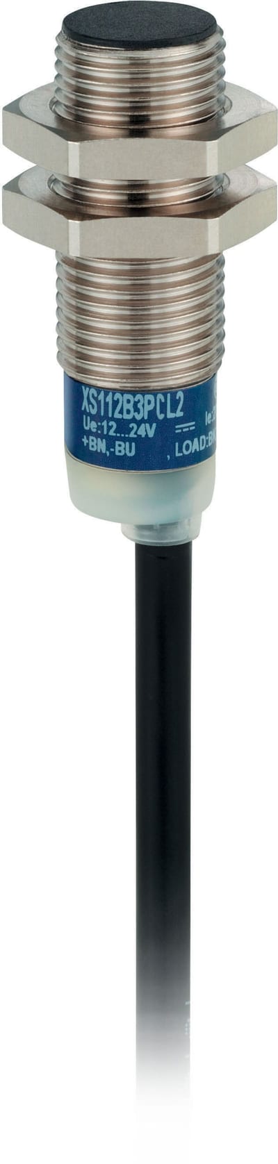 Telemecanique OsiSense XS112B3PCL2 Inductive Proximity Sensor — M12 barrel, Sn 4 mm, PNP, NO, pre-wired cable (2 m)