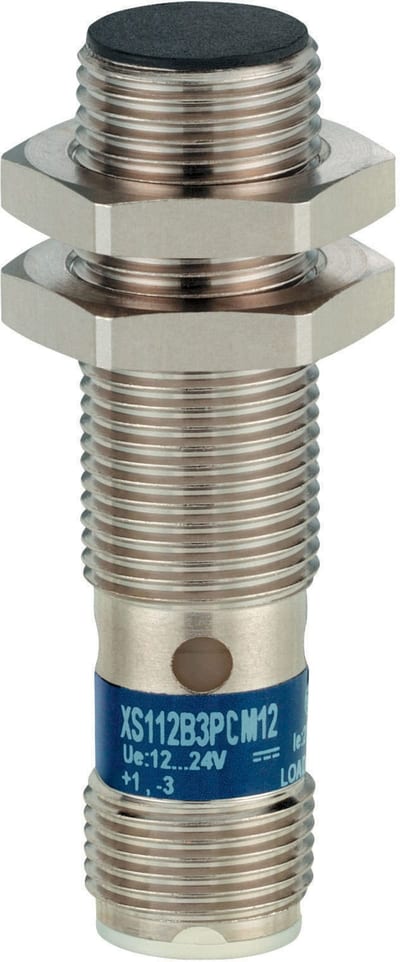 Telemecanique OsiSense XS112B3PCM12 Inductive Proximity Sensor — M12 barrel, Sn 4 mm, PNP, NO, M12 connector (4-Pin)