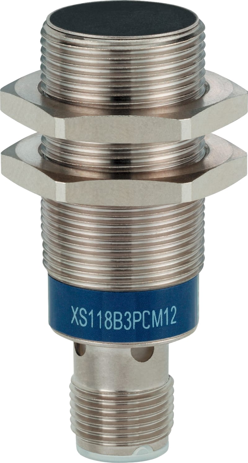Telemecanique OsiSense XS118B3PCM12 Inductive Proximity Sensor — M18 barrel, Sn 8 mm, PNP, NO, M12 connector (4-Pin)