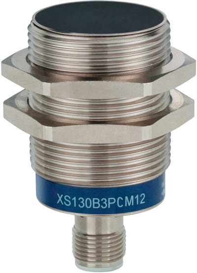 Telemecanique OsiSense XS130B3PCM12 Inductive Proximity Sensor — M30 barrel, Sn 15 mm, PNP, NO, M12 connector (4-Pin)