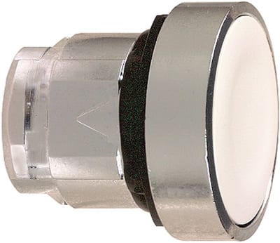 Schneider Electric ZB4BA1 Harmony XB4 Push-Button Head — Ø22 mm, White, flush, spring return, non-illuminated, metal bezel