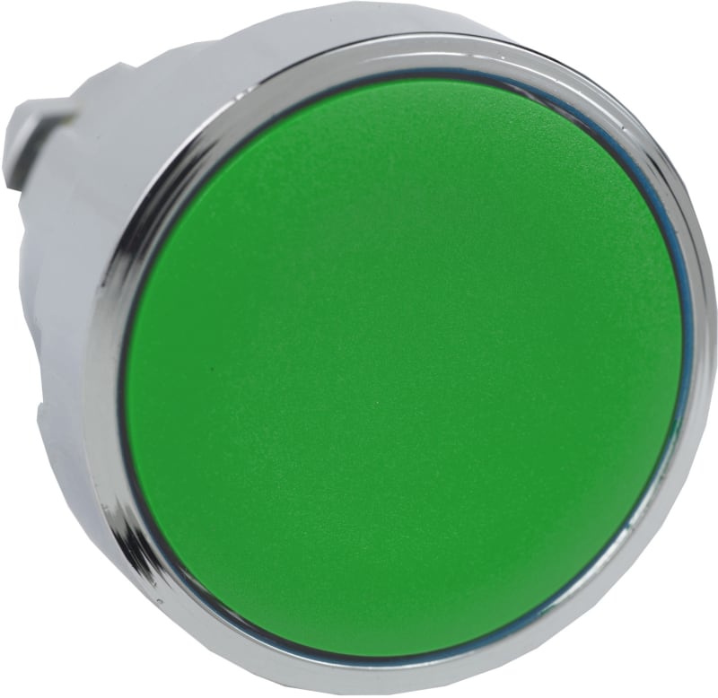 Schneider Electric ZB4BA3 Harmony XB4 Push-Button Head — Ø22 mm, Green, flush, spring return, non-illuminated, metal bezel