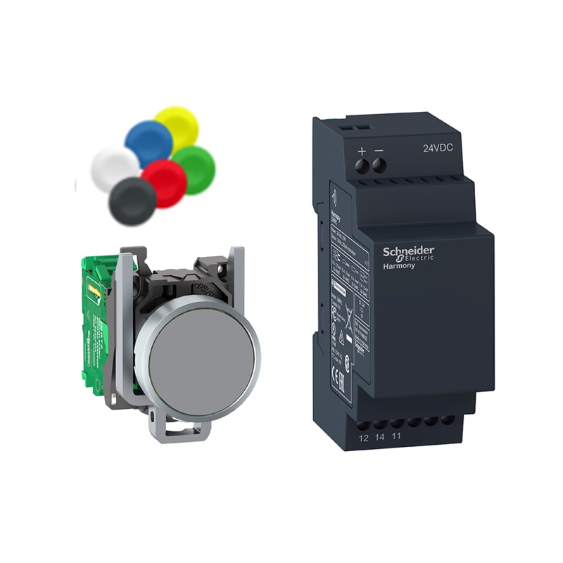 Schneider Electric Wireless and batteryless package, Harmony XB5R, Wireless metal 22mm black pushbutton, non configurable receiver, 24V DC XB4RFB01