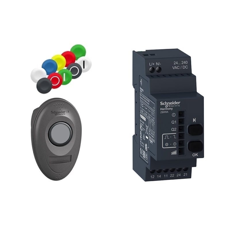 Schneider Electric Pack with 1 wireless push button + 1 configurable receiver + 1 set of 10 colored caps, Harmony XB5, plastic, 22mm, 24...240V AC DC XB5RMA04