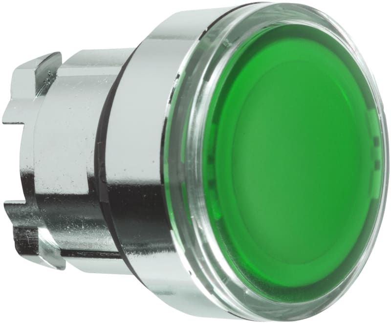Schneider Electric ZB4BA38 Head for illuminated push button, Harmony XB4, metal, green flush, 22mm, universal LED, for insertion legend