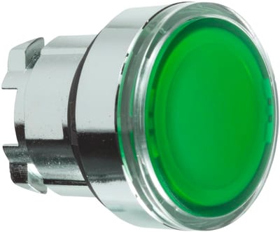 Schneider Electric ZB4BA38 Head for illuminated push button, Harmony XB4, metal, green flush, 22mm, universal LED, for insertion legend