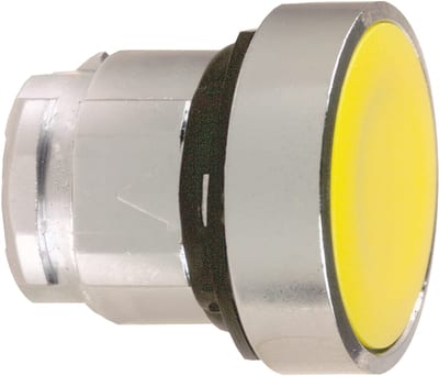 Schneider Electric ZB4BA5 Harmony XB4 Push-Button Head — Ø22 mm, Yellow, flush, spring return, non-illuminated, metal bezel