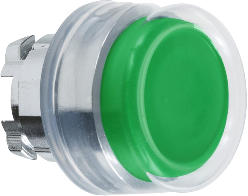 Schneider Electric ZB4BP3 Harmony XB4 Push-Button Head — Ø22 mm, Green, projecting, spring return, non-illuminated, metal bezel, booted