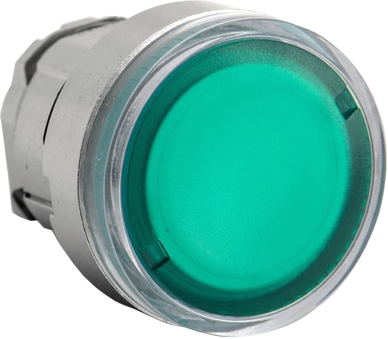 Schneider Electric ZB4BW33 Harmony XB4 Push-Button Head — Ø22 mm, Green, flush, spring return, illuminated (BA9S), metal bezel