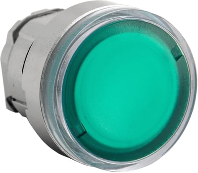 Schneider Electric ZB4BW33 Harmony XB4 Push-Button Head — Ø22 mm, Green, flush, spring return, illuminated (BA9S), metal bezel