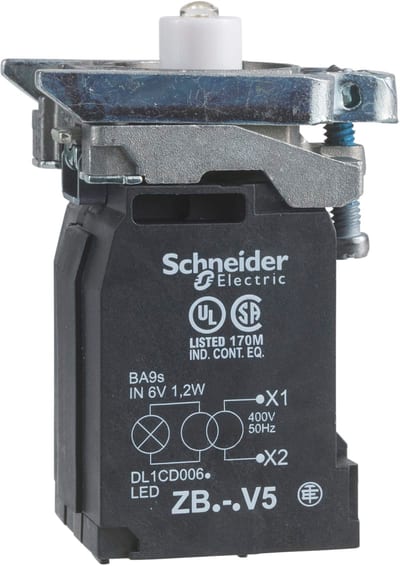 Schneider Electric ZB4BV5D1 white light block with body/fixing collar with BA9S LED bulb 400V