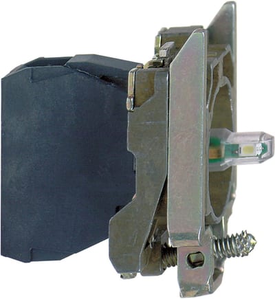 Schneider Electric Complete body/light block assembly, Harmony XB4, metal, universal LED, body/fixing collar, 230…240V AC ZB4BVM1