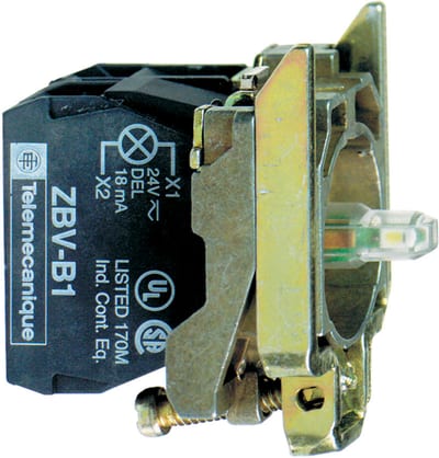 Schneider Electric Complete body/contact assembly and light block, Harmony XB4, metal, universal LED, body/fixing collar, 2NO, 24V AC DC ZB4BW0B13