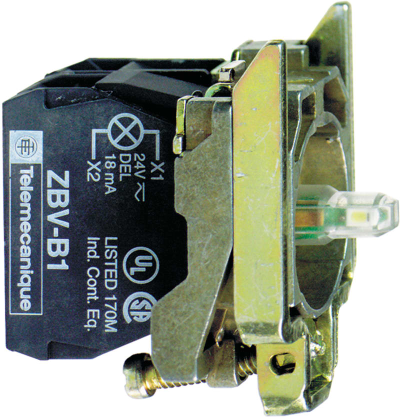 Schneider Electric Complete body/contact assembly and light block, Harmony XB4, with body/fixing collar, universal LED, 230...240V, 2NO ZB4BW0M13
