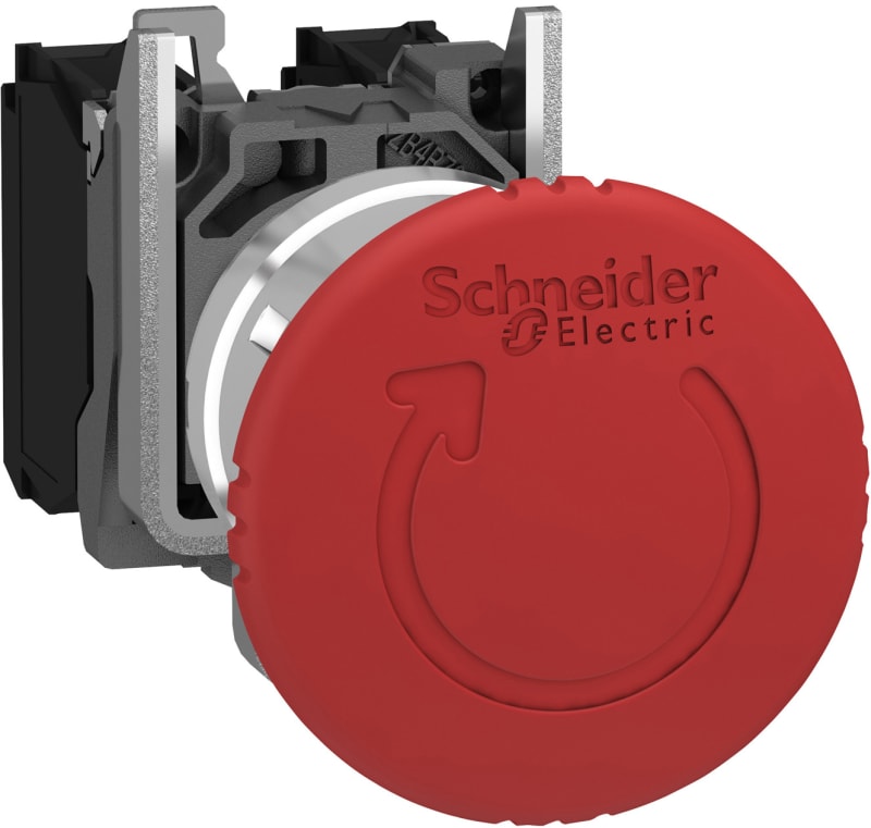 Schneider Electric XB4BS8445 Emergency stop switching off, metal, red mushroom, Ø40, Ø22, trigger latching turn to release, 1 NO + 1 NC