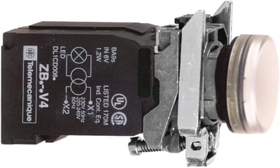 Schneider Electric Pilot light, Harmony XB4, incandescent light, white, 22mm, with plain lens, BA9S bulb, 110…120V XB4BV31