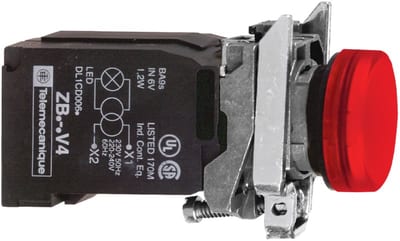 Schneider Electric Pilot light, Harmony XB4, metal, red, 22mm, plain lens with BA9S bulb, 230...240V AC XB4BV44