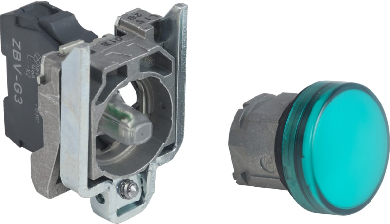 Schneider Electric Pilot light, Harmony XB4,metal, green, 22mm, universal LED, plain lens, 110...120V AC XB4BVG3