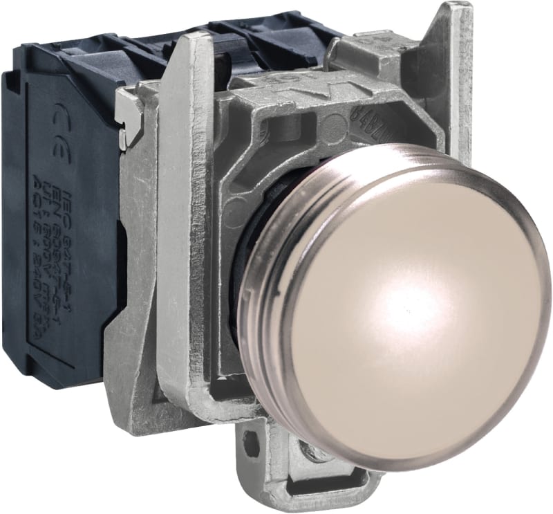 Schneider Electric Pilot light, Harmony XB4,metal, white, 22mm, universal LED, plain lens, 230...240V AC XB4BVM1