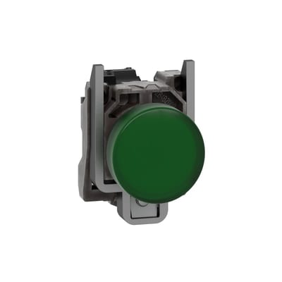 Schneider Electric Pilot light, Harmony XB4,metal, green, 22mm, universal LED, plain lens, 230...240V AC XB4BVM3