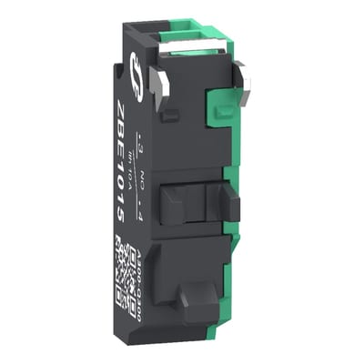 Schneider Electric Single contact block, Harmony XB4, Hamony XB5, silver alloy, compact push in terminals, 1 NO ZBE1015