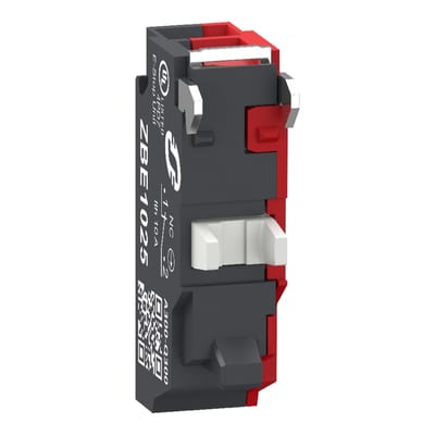 Schneider Electric Single contact block, Harmony XB4, Hamony XB5, silver alloy, compact push in terminals, 1 NC ZBE1025
