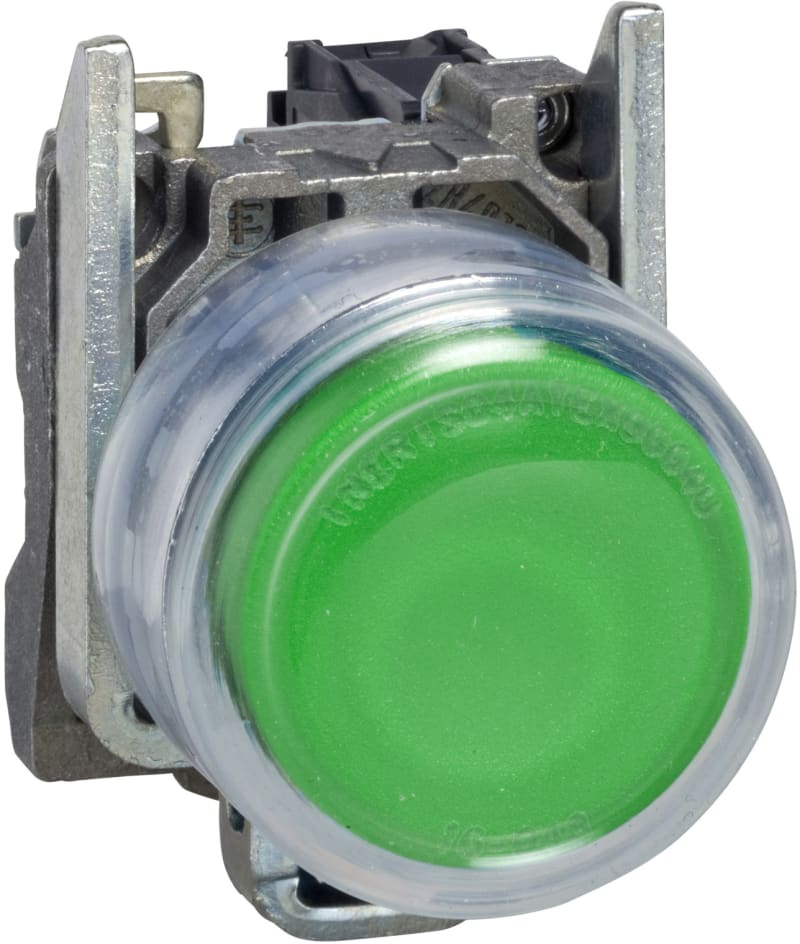 Schneider Electric Push button, Harmony XB4, metal, projecting, green, 22mm, spring return, booted, unmarked, 1NO XB4BP31