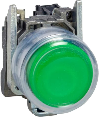 Schneider Electric Push button, Harmony XB4, metal, projecting, green, 22mm, spring return, booted, unmarked, 1NO XB4BP31
