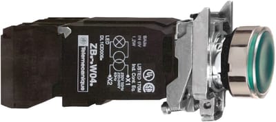 Schneider Electric Illuminated push button, Harmony XB4, green flush, 22mm, spring return, 1NO + 1NC, 220...240V XB4BW3345