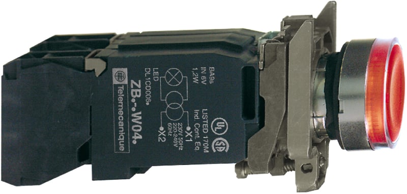 Schneider Electric illuminated push button, Harmony XB4, red, 22mm, spring return, 1NO+1NC, 220...240 V XB4BW3445