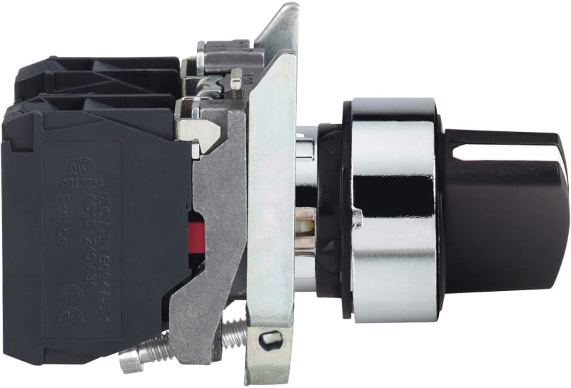Schneider Electric XB4BD53 Selector switch, metal, black, Ø22, 3 positions, spring spring return, 2 NO