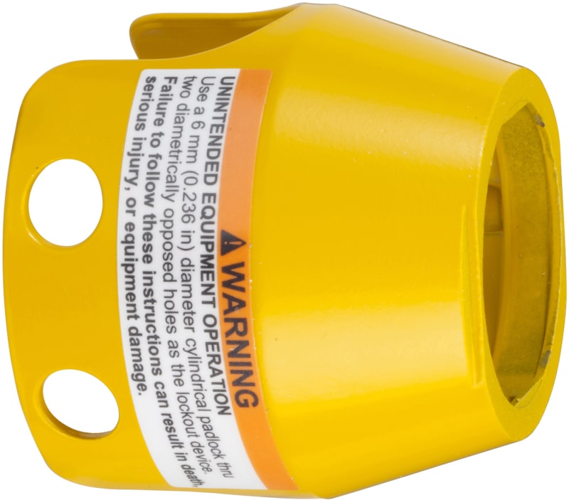 Schneider Electric ZBZ1605 yellow metal padlockable guard for Ø40 mushroom head